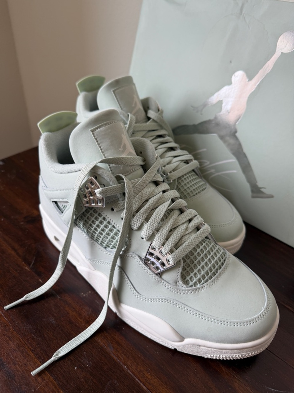 Jordan Sneakers in Mint Green with Silver Accents